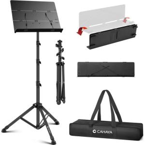 imageCAHAYA Foldable Sheet Music Stand with Trifold Panel Portable Music Stand with Carrying Bag Matte Frosted Metal Material Sturdy Height Adjustable CY0317Tall Max 67