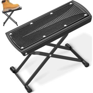 imageCAHAYA Guitar Foot Rest Stool  6 Position Height Adjustable Footstool with NonSlip Rubber Pad for Classical Acoustic Electric Bass Guitar Player BlackTriangle Pattern
