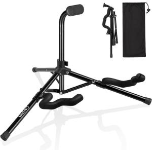 imageCAHAYA Guitar Stand Acoustic Floor Folding Guitar Holder Stand Tripod Metal Universal for Acoustic Classical Electric Guitars Bass Ukulele Violin Banjo Mandolin CY0242