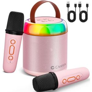 imageCAHAYA Karaoke Machine for Kids Gifts Mini Bluetooth Machine with 2 Wireless Microphones Portable Karaoke Speaker with LED Lights for Kids 3 4 5 6 7 8 9 10 11 12 Years Old Singing Pink CY003691