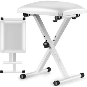 imageCAHAYA Keyboard Bench XStyle 35in Thick Padded Cushion Piano Bench Adjustable Height Keyboard Stool Chair Seat for Electronic Digital Keyboards Pianos CY0296White