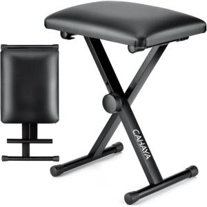 imageCAHAYA Keyboard Bench XStyle 35in Thick Padded Cushion Piano Bench Adjustable Height Keyboard Stool Chair Seat for Electronic Digital Keyboards Pianos CY0296Black