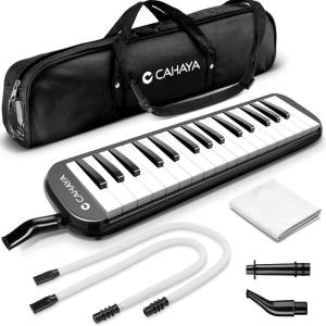 imageCAHAYA Melodica 37 Keys with Carrying Bag and 2 with Mouthpieces Air Piano Keyboard Musical Instrument for Kids and Adults BlackModel CY0049132 KeysBlack