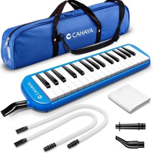 imageCAHAYA Melodica 37 Keys with Carrying Bag and 2 with Mouthpieces Air Piano Keyboard Musical Instrument for Kids and Adults BlackModel CY0049132 KeysBlue