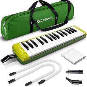 imageCAHAYA Melodica 37 Keys with Carrying Bag and 2 with Mouthpieces Air Piano Keyboard Musical Instrument for Kids and Adults BlackModel CY0049132 KeysNatural Green