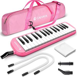 imageCAHAYA Melodica 37 Keys with Carrying Bag and 2 with Mouthpieces Air Piano Keyboard Musical Instrument for Kids and Adults BlackModel CY0049132 KeysPink