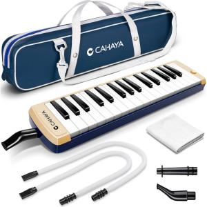 imageCAHAYA Melodica 37 Keys with Carrying Bag and 2 with Mouthpieces Air Piano Keyboard Musical Instrument for Kids and Adults BlackModel CY0049132 KeysSoft Beige