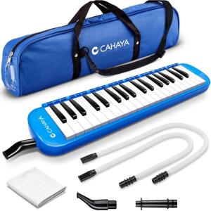 imageCAHAYA Melodica 37 Keys with Carrying Bag and 2 with Mouthpieces Air Piano Keyboard Musical Instrument for Kids and Adults BlackModel CY0049137 KeysBlue
