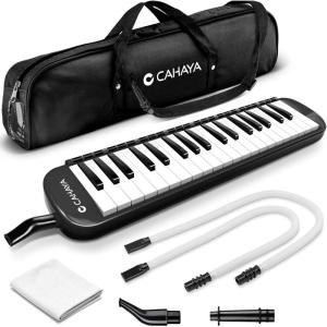 imageCAHAYA Melodica 37 Keys with Carrying Bag and 2 with Mouthpieces Air Piano Keyboard Musical Instrument for Kids and Adults BlackModel CY0049137 KeysBlack