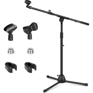 imageCAHAYA Microphone Stand HeavyDuty Super Resistent Tripod Boom Universal Mic Stand with 2 Mic Clips for Most Mics Height Adjustable Mic Stand for Singing Wedding Performance CY03303790in