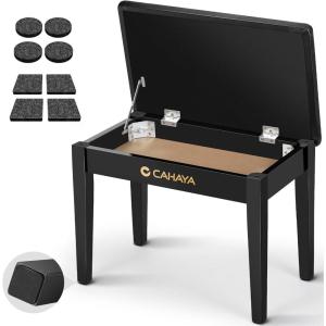imageCAHAYA Piano Bench with Storage Compartment  Piano Stool Chair Seat with 12in Thick Padded Cushion Keyboard Bench Piano for Children and Adults Black
