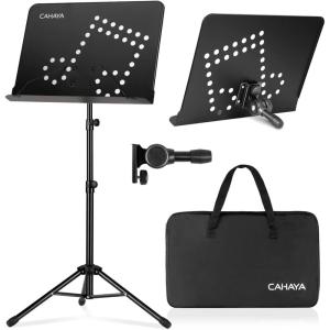 imageCAHAYA Portable sheet music stand 3 in 1 Dualuse Sheet Music Stand ampamp Desktop Book Stand Adjustable 314559 in with Book Stand Support Carrying BagNote Pattern