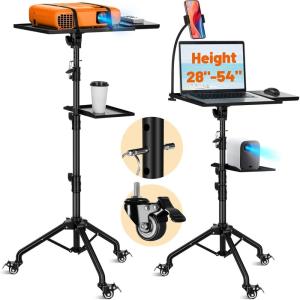 imageCAHAYA Projector Tripod Stand with Casters Projector Stand 2854in Height Adjustable Multifunctional Universal Laptop Stand DJ Rack Stand with Adjustable Height for Meeting Room DJ Equipment