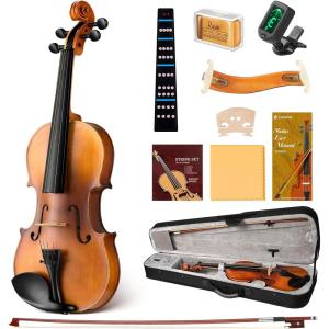 imageCAHAYA Solid Wood Violin Kit  44 Full Size Full Beginner Violin with Hard Case and Wooden Shoulder Rest for Student Adults Kids