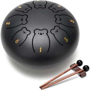 imageCAHAYA Steel Tongue Drum Set 6 Inch 8 Notes Steel Hand Drum with Music Book Drum Mallets Finger Paddles and Carry Bag for Kids Gift Musical Education Meditation Yoga CY0359Black bear