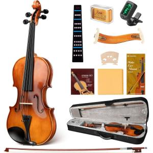 imageCAHAYA Violin 44 Full Size  Full Wooden Violin Set for Beginners Kids Adults Students Violin Kit with Hard Travel Case Shoulder Rest Extra Strings TunerLacquer