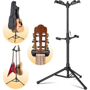 imageCAHAYA Double Guitar Stand Floor Holds Two Instruments Universal Multi Guitar Holder for Acoustic Electric Classical Guitars Bass or Ukulele CY0325