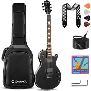 imageCAHAYA Electric Guitar Kit 39 In  Full Size LP Beginner Electric Sett with Solid Okoume Body 2 Humbucker Pickups Maple Neck Gig Bag Strap Cable for Adults Teen BlackBlack