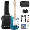 imageCAHAYA Electric Guitar Set Beginner  39in Starter Guitar Kit with HSS Pickup Solid Okoume Body Electric Guitar Adults with Amplifier Gig Bag Strap Picks Strings Cable BlueBlue