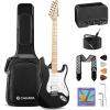 imageCAHAYA Electric Guitar Set Beginner  39in Starter Guitar Kit with HSS Pickup Solid Okoume Body Electric Guitar Adults with Amplifier Gig Bag Strap Picks Strings Cable BlueBlack