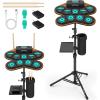 imageCAHAYA Electric Drum Pad Kids  Electronic Drum Set 9Pads with Dual Speakers MIDI Portable Electric Drum Kit for Beginners Gift with Small Tray Tripod Stand Drumstick Bag