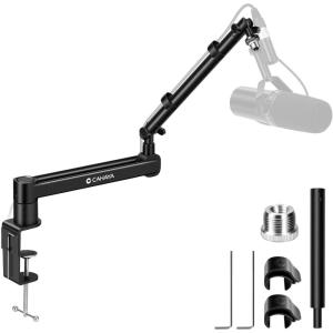 imageCAHAYA Mic Boom Arm Stand  Low Profile Adjustable Microphone Arm Desk Stand with 35 Extension Pole Compatible with Shure SM7B BlueYeti FIFINE HyperX QuadCast