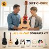 imageCAHAYA Acoustic Guitar Beginner Set  41 Full Size Spruce Top Mahogany Body with Okoume Neck Rosewood Fingerboard GA Cutaway Design Balanced Rich Tone with Gig Bag Strap Capo Strings amp Picks
