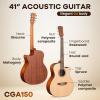 imageCAHAYA Acoustic Guitar Beginner Set  41 Full Size Spruce Top Mahogany Body with Okoume Neck Rosewood Fingerboard GA Cutaway Design Balanced Rich Tone with Gig Bag Strap Capo Strings amp Picks