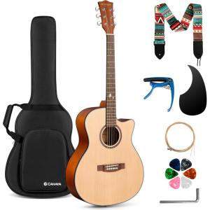 imageCAHAYA Acoustic Guitar Beginner Set  41 Full Size Spruce Top Mahogany Body with Okoume Neck Rosewood Fingerboard GA Cutaway Design Balanced Rich Tone with Gig Bag Strap Capo Strings amp Picks