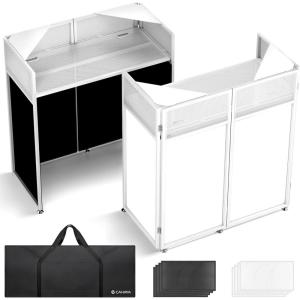 imageCAHAYA DJ Booth Stand Portable  DJ Table Facade for Laptop amp Controller Double Top Corners Black amp White Scrims for Lighting Easy Setup Foldable Storage with Bag 40L x 20Wwhite