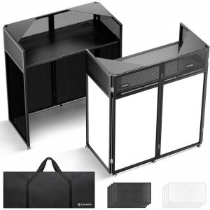 imageCAHAYA DJ Booth Stand Portable  DJ Table Facade for Laptop amp Controller Double Top Corners Black amp White Scrims for Lighting Easy Setup Foldable Storage with Bag 40L x 20Wblack