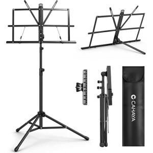 imageCAHAYA Portable Sheet Music Stand  DualUse DesktopFloor Music Stand Height Adjustable Book Holder Folding with Carrying Bag and Clip for Students Musicians Outdoor Performances